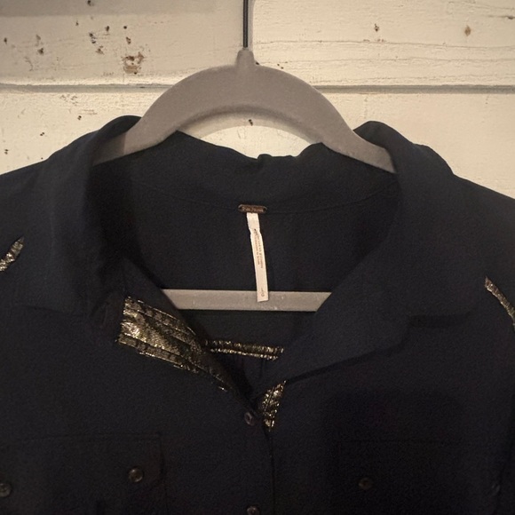 Free People Midnight Blue Shirt with Metallic Details in size Large - Picture 10 of 13